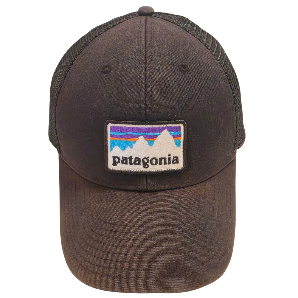 Patagonia Mens Black Fitz Roy Mountain Trucker Hat Snapback Mesh Cap P-6 Logo‎